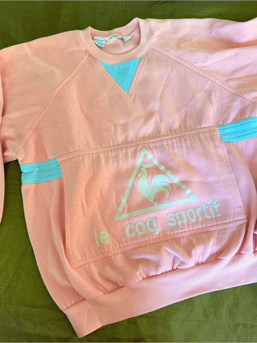 Le Coq Sportif Pink Sweatshirt with Aqua V-Inset - Picture 2 of 12
